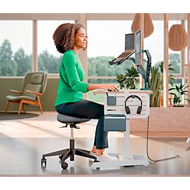 Steh-/Sitzhocker Leitz Ergo Active, ergonomisch, höhenverstellbar, gepolsterter Balance-Komfortsitz, Stoffbezug, 5 Rollen, Ø 600 x H 470-600 mm, grau-schwarz