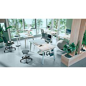 Steh-/Sitzhocker Leitz Ergo Active, ergonomisch, höhenverstellbar, gepolsterter Balance-Komfortsitz, Stoffbezug, 5 Rollen, Ø 600 x H 470-600 mm, grau-schwarz