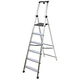 Stehleiter Facal PiuSu, Stufen wahlweise 3 – 8, Aluminium, einseitig begehbar