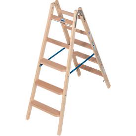 Stehleiter Krause, beidseitig, TRBS 2121-2, mit Eimerhaken, 2 x 5 Stufen/Sprossen, Holz