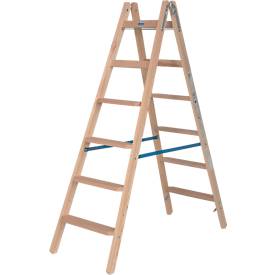 Stehleiter Krause, beidseitig, TRBS 2121-2, mit Eimerhaken, 2 x 7 Stufen/Sprossen, Holz