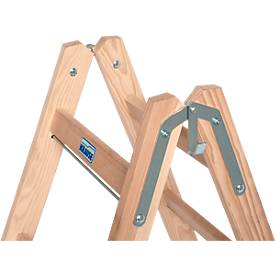 Stehleiter Krause, beidseitig, TRBS 2121-2, mit Eimerhaken, 2 x 7 Stufen/Sprossen, Holz
