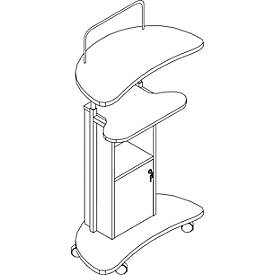 Stehpult Komil, mobil, höhenverstellbar, 1 offenes & 1 abschließbares Fach mit Tür, B 560 x T 410 x H 930-1110 mm, Holz, weiß