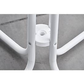 Stehtisch Quickstep mit Sonnenschirmöffnung, desinfektionsmittelbeständig, Ø 850 mm, weiß