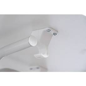 Stehtisch Quickstep mit Sonnenschirmöffnung, desinfektionsmittelbeständig, Ø 850 mm, weiß