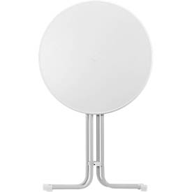 Stehtisch Quickstep mit Sonnenschirmöffnung, desinfektionsmittelbeständig, Ø 850 mm, weiß