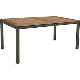 Tisch, Gestell Aluminium Vierkantrohr, Tischplatte Old Teak, wetterfest