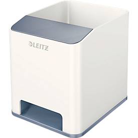 Stiftehalter Leitz WOW Sound, 1 Fach, Smartphone-Fach mit Soundverstärkung, weiß/grau