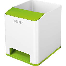 Stiftehalter Leitz WOW Sound, 1 Fach, Smartphone-Fach mit Soundverstärkung, weiß/grün