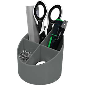 Stifteköcher Helit The Green Cross, 4 Fächer, Ø 110 x H 105 mm, Recyclingkunststoff, lichtgrau