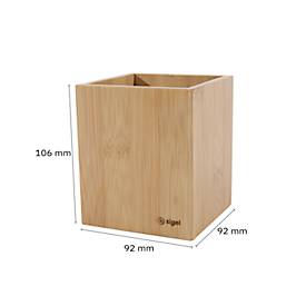 Stifteköcher Sigel Eyestyle, rechteckig, mit Gummieinlage, B 92 x T 92 x H 106 mm, Bambusholz, naturfarben