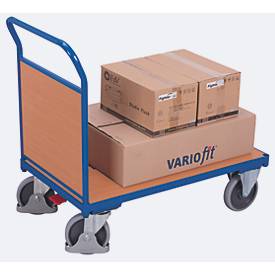 Stirnwandwagen, Stahl/MDF-Platte, Enzianblau/Buche-Dekor, L 1030 x B 700 mm, Stirnwand aus MDF-Platte, TPE-Rollen mit EasySTOP, bis 500 kg