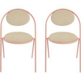 Stühle meet by Paperflow Saturne, 2er-Set, B 520 x T 540 x H 820 mm, Kunstleder, Rosa/Elfenbein