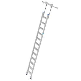 Stufen-Regalleiter, aluminium, für Rundrohrschienenanlage, fahrbar