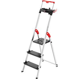 Stufen-Stehleiter Hailo L100 TopLine, EN 131, mit Multifunktionsschale & Haltebügel, bis 150 kg, 3 Stufen