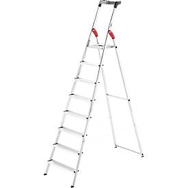 Stufen-Stehleiter Hailo L60, EN 131, mit Multifunktionsschale & Gelenkschutz, bis 150 kg, 8 Stufen
