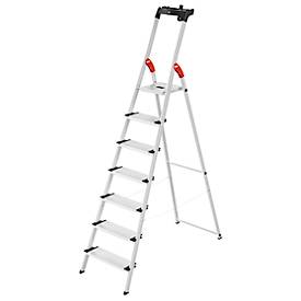 Stufenstehleiter Hailo L80 ComfortLine, EN 131, mit Multifunktionsschale & XXL-Stufen, bis 150 kg, 7 Stufen