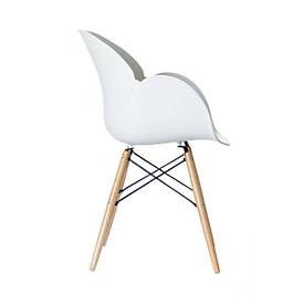 Stuhl Paperflow Kiwood, Massivholz, Metallverstrebungen, ergonomische PP-Sitzschale, weiß, 2er-Set