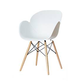 Stuhl Paperflow Kiwood, Massivholz, Metallverstrebungen, ergonomische PP-Sitzschale, weiß, 2er-Set