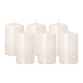 Stumpenkerze Papstar Safe Candle, bis zu 36 h, selbstlöschend, Ø 60 x H 100 mm, Paraffin, perlmuttweiß, 6 Stück