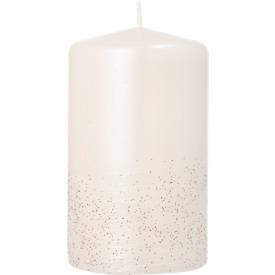 Stumpenkerze Papstar Safe Candle, bis zu 36 h, selbstlöschend, Ø 60 x H 100 mm, Paraffin, perlmuttweiß, 6 Stück