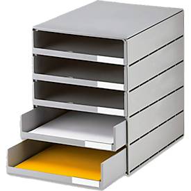 styro® Schubladenbox Styroval Pro, 5 Schubladen, offen, DIN C4, Polystyrol, öko-grau
