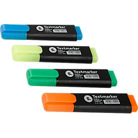 Surligneur S. - pointe biseautée - résistant à la lumière - séchage rapide - couleurs assorties - 4 pièces.