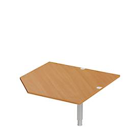 Systemwinkelplatte CAD ERGO-T 2.0, mit Stützfuß, B 1200 x T 1200/800 x H 718-898 mm, Buche/weißaluminium