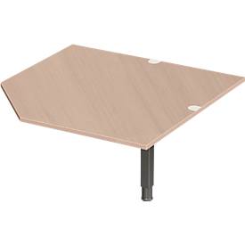 Systemwinkelplatte CAD ERGO-T 2.0, mit Stützfuß, B 1200 x T 1200/800 x H 718-898 mm, Eiche-Dekor/anthrazit