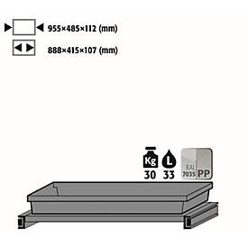 Tablarauszug Abz für asecos Chemikalienschränke der CS und CX Serie, Stahlblech/Polypropylen, lichtgrau, B 955 x T 485 x H 112 mm, 33 l, bis 30 kg