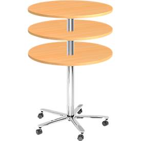 Table à colonne JENA, Ø 800 mm, H 720-1100 mm, coloris hêtre