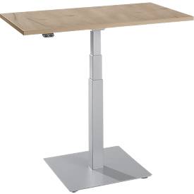 Table d'appoint Set Up, réglable en hauteur électriquement, mono-colonne, L 1000 x P 600 x H 635-1285 mm, chêne sauvage/alu blanc