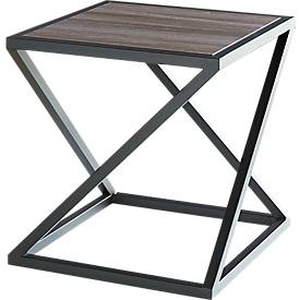 Table d'appoint X, forme carrée, cadre en X, L 500 x P 500 x H 530 mm, résistant aux désinfectants, chêne foncé calcaire