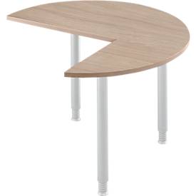 Table d'extension, 3/4 de cercle, Ø 1200 mm, extension à droite/à gauche, chêne/alu blanc