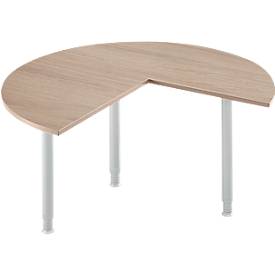 Table d'extension, 3/4 de cercle, Ø 1400 mm, extension à droite/à gauche, chêne/alu blanc