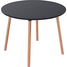 Table de bistrot Palomba, ronde, piétement 4 pieds en bois massif, Ø 1000 x H 750 mm, noir/hêtre