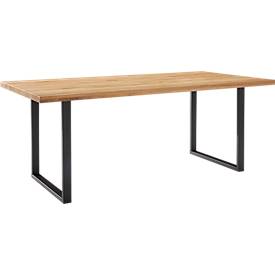 Table de conférence FRED, structure en acier en forme de U, L 1800 x P 900 x H 750 mm, chêne sauvage massif, huilé