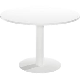 Table de réunion Paperflow, pour 4 personnes, ronde, pied colonne, Ø 1150 x H 750 mm, blanc/blanc