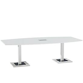 Table de réunion Quandos forme bateau, avec Netbox, l. 2400 x P 1200 mm, blanc