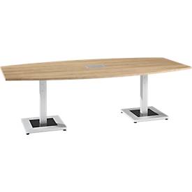 Table de réunion Quandos forme bateau, avec Netbox, l. 2400 x P 1200 mm, chêne Masonic