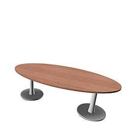 Table de réunion X-TIME-WORK, ovale, 2400 x 1100 x 740 mm, coloris noix Canaletto/blanc
