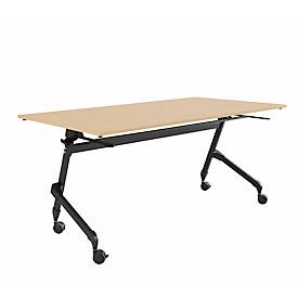 Table pliante mobile - acier tube carré - l. 1600 x P 600 x H 720 mm - érable - piètement noir - notre marque Schäfer Shop Select