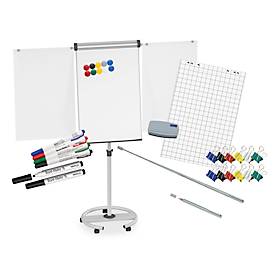 Tableau à feuilles mobiles MAULsolid, avec kit d'accessoires de 50 pièces, mobile, magnétique, réglable en hauteur, plateau L 660 x H 970 mm