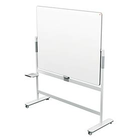 Tableau blanc Nobo Move &amp; Meet, plumier, pivot horizontal, roulettes verrouillables, L 1500 x H 1200 mm, blanc