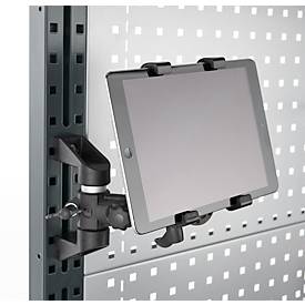 Tablethalter für AST31 Tischaufbau, für 1 Tablet bis 7,8“, Klemmbereich verstellbar, um 360° drehbar, neigbar, Kunststoff/Schaumstoff, schwarz