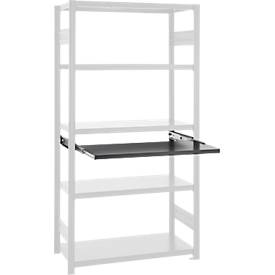 Tablette coulissante pour systèmes de rayonnages ORDO Business, coulisse télescopique à sortie totale, réglable en hauteur, L 1000 x P 500 mm, charge admissible 60 kg, noir profond RAL 9005