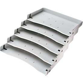 Tablette inclinée, pour caisson roulant &amp; caisson fixe Breno, 5 compartiments, plastique, gris clair