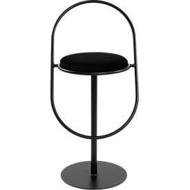 Tabouret de bar Saturne Meet by Paperflow - avec dossier - hauteur d'assise 765 mm - rembourré 100 % recyclable - tube d'acier noir - velours noir