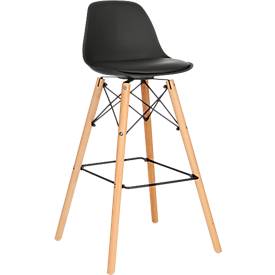 Tabouret de bar STEELWOOD, plastique, pieds en bois, coussin, hauteur d'assise 740 mm, 2 unités, noir