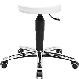 Tabouret de laboratoire Topstar Tec 70, résistant aux désinfectants, rembourré, roulettes pour sols durs, Ø 35 x H 390 - 520 mm, blanc